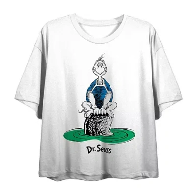 Bioworld Womens Crew Neck Short Sleeve Dr. Seuss Crop Top In White