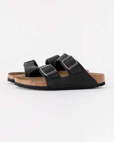 Birkenstock Arizona Soft Footbed Womens Oiled Leather Sandals In Black