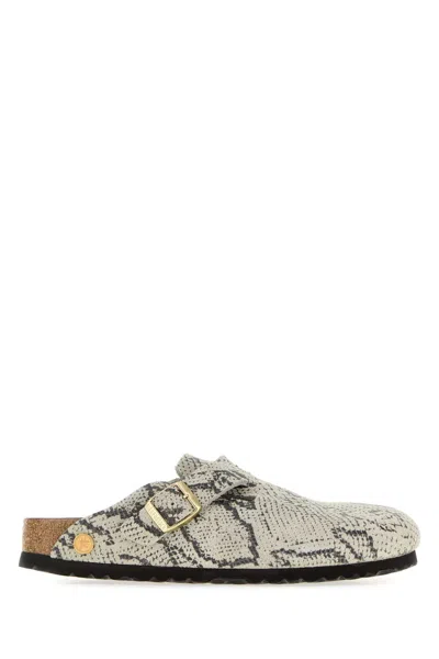 Birkenstock Unisex Printed Suede Boston Slippers In Gray