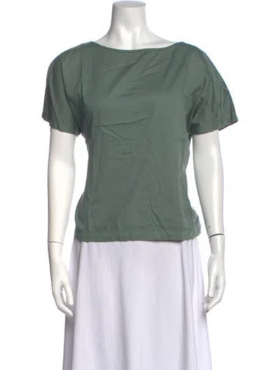 Pre-owned Black Crane Bateau Neckline Short Sleeve Top In Green
