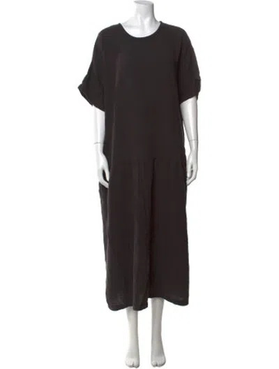 Pre-owned Black Crane Crew Neck Long Dress In Grey
