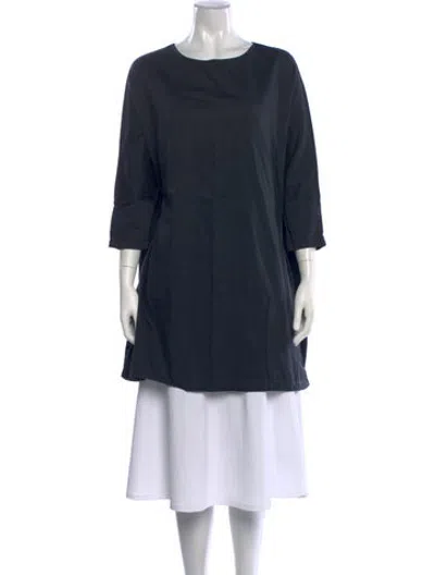 Pre-owned Black Crane Crew Neck Three-quarter Sleeve Tunic In Blue