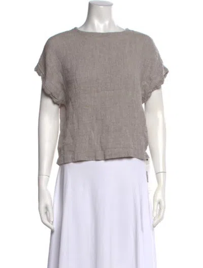 Pre-owned Black Crane Linen Crew Neck Top In Grey
