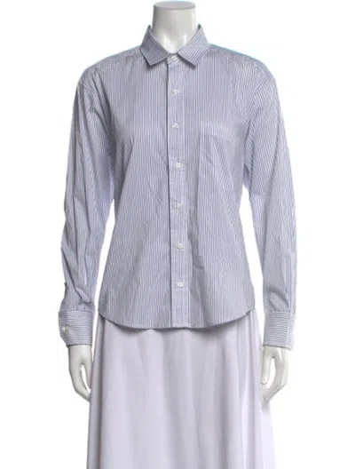 Pre-owned Black Iris Striped Long Sleeve Button-up Top In Blue/white