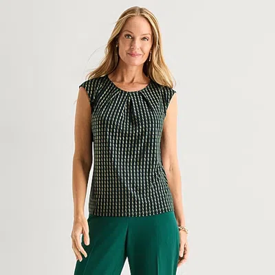 Black Label By Evan Picone Womens Round Neck Short Sleeve Blouse In Black