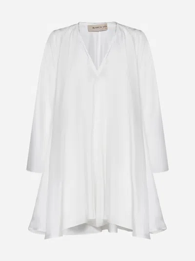 Blanca Vita V-neck Silk Minidress In White