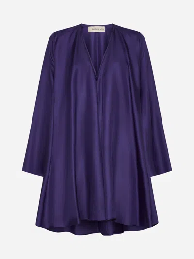 Blanca Vita V-neck Silk Minidress In Purple