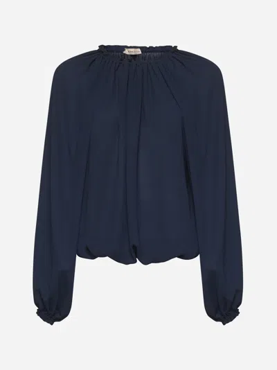 Blanca Vita Blue Crepe Cherry Blouse