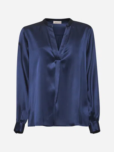 Blanca Vita Blue Stretch Silk Satin Tradey Tunic