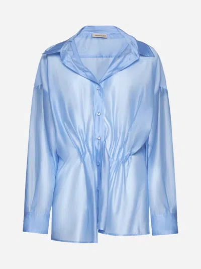 Blanca Vita Pleated Spread-collar Shirt In Blue