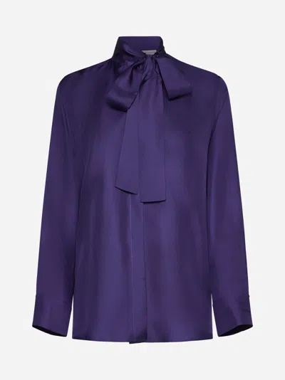Blanca Vita Campanula Pussy-bow Neck Silk Shirt In Purple