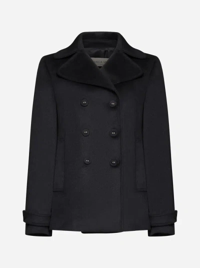 Blanca Vita Notched-lapels Brushed-effect Peacoat In Black