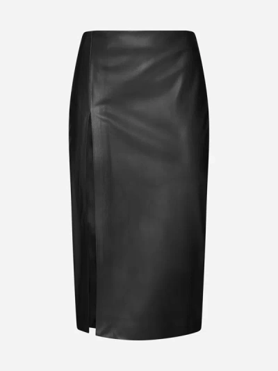 Blanca Vita Gerbera Faux Leather Skirt In Black