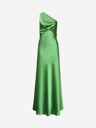 Blanca Vita Green Satin Aloysia One-shoulder Dress