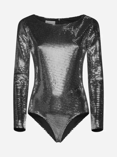 Blanca Vita Metallic-finish Long-sleeve Bodysuit In Black