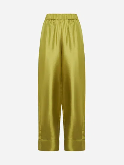 Blanca Vita High-waist Silk Palazzo Trousers In Green