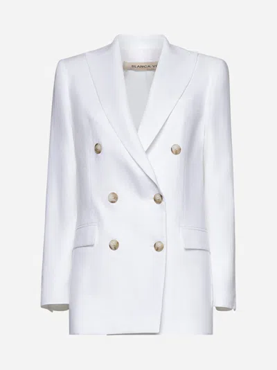 Blanca Vita White Canvas Glixia Double-breasted Blazer