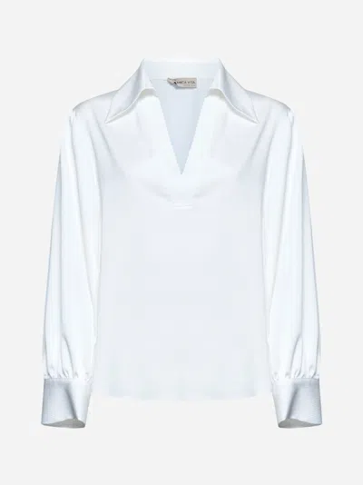 Blanca Vita White Crepe Carrubo Blouse