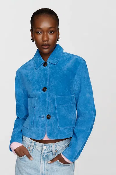 Blanknyc Real Suede Crop Jacket In Blue