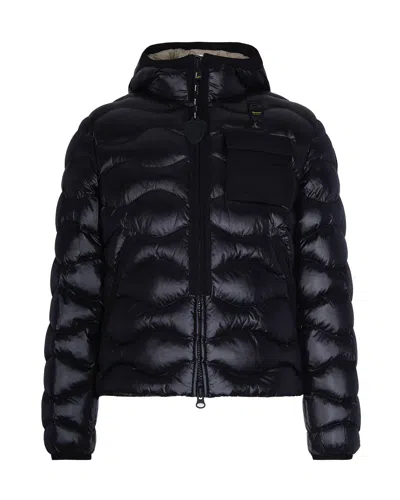 Blauer Hooded Quilted Puffer Jacket In Nero Interno Beige
