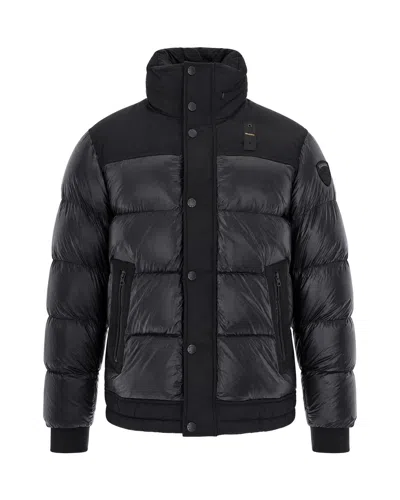 Blauer Men's Hooded Puffer Jacket In Nero Interno Beige