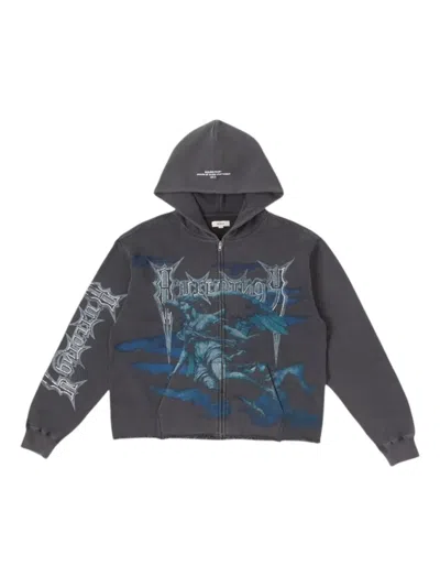 Bldg4 Serphim Graphic-embellished Hoodie In Blue