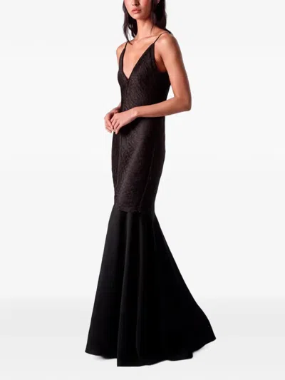 Bless Lace-overlay Fishtail Maxi Dress In Black