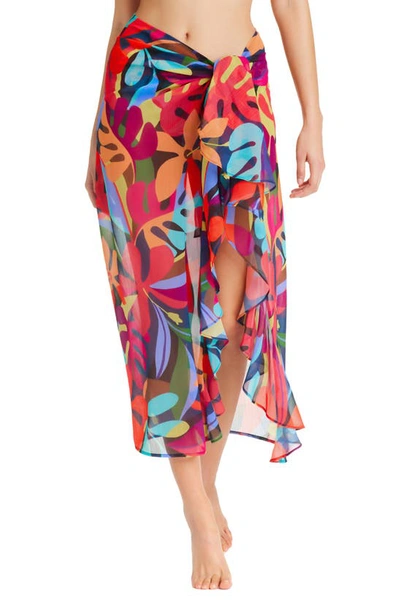 Bleu By Rod Beattie Bold Rush Chiffon Cover-up Sarong In Coral Multi