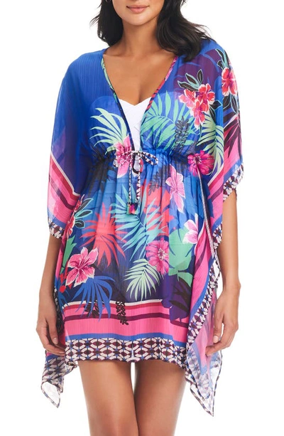 Bleu By Rod Beattie Chiffon Cover-up Caftan In Blue Floral Multi