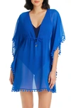 Bleu By Rod Beattie Gypset Pompom Sheer Cover-up Caftan In Azure