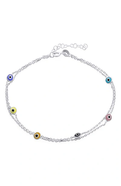 Bling Jewelry Sterling Silver Evil Eye Glass Anklet In Silver Multi-color