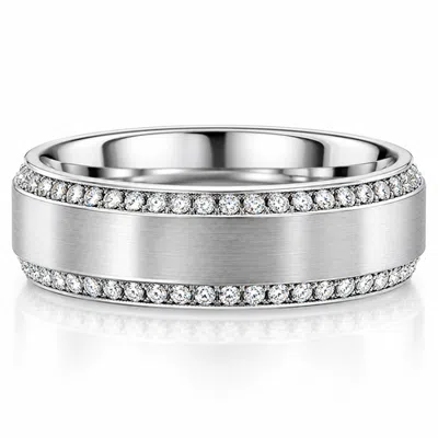 Bliss Diamond 1ct Diamond 7mm Brushed Beveled Wedding Ring Comfort Fit Band In Metallic