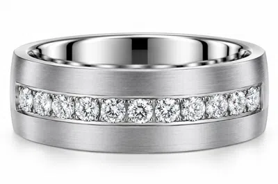 Bliss Diamond 5/8ct Diamond 8mm Comfort Fit Ring Low Dome Titanium Wedding Band In Silver