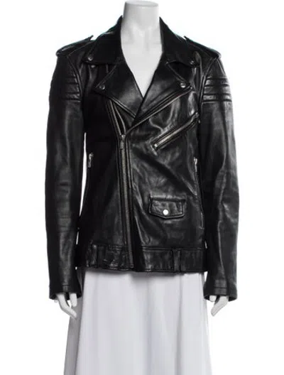 Pre-owned Blk Dnm Leather Biker Jacket In Black