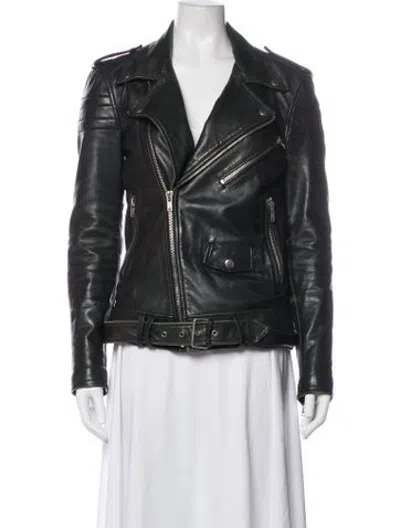 Pre-owned Blk Dnm Leather Biker Jacket In Black