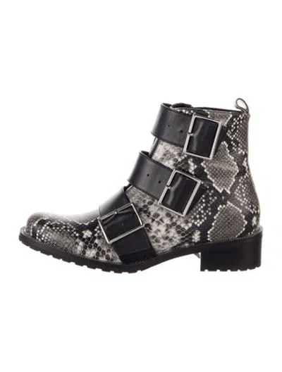 Pre-owned Blondo Embossed Leather Animal Print Moto Boots In Blue