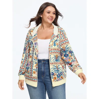 Bloomchic Floral Bird Print Zipper Hoodie In Multi