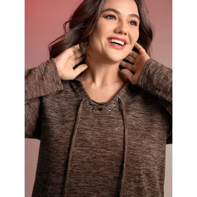 Bloomchic Heather Neck Cross-tie Hoodie In Brown