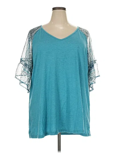 Pre-owned Bloomchic Short Sleeve Top Teal Cold Shoulder Neckline Tops
