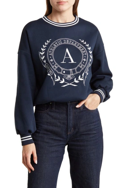 Blu Pepper Athletic Crewneck Sweater In Navy