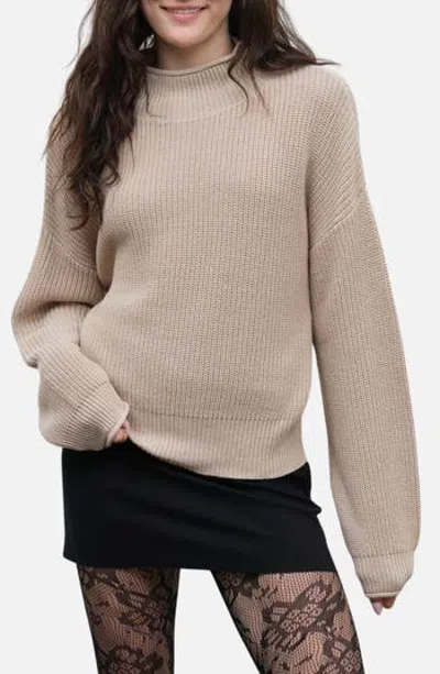Blu Pepper Ribbed Mock Neck Cropped Sweater In Neutral