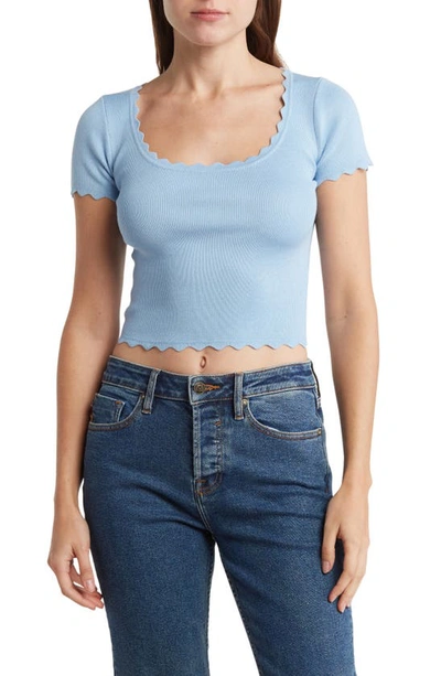 Blu Pepper Scallop Edge Short Sleeve Sweater In Ice Blue