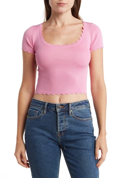 Blu Pepper Scallop Edge Short Sleeve Sweater In Pink