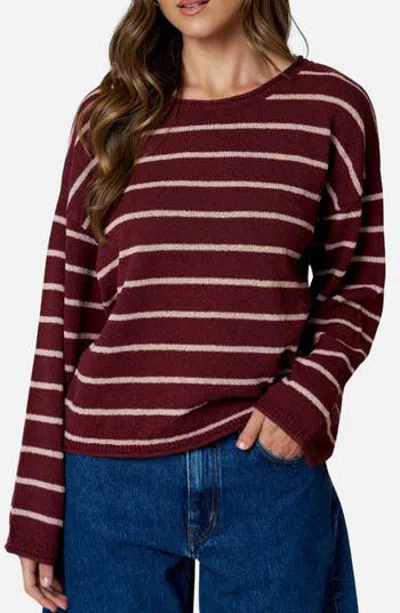 Blu Pepper Striped Long Sleeve Sweater In Burgundy