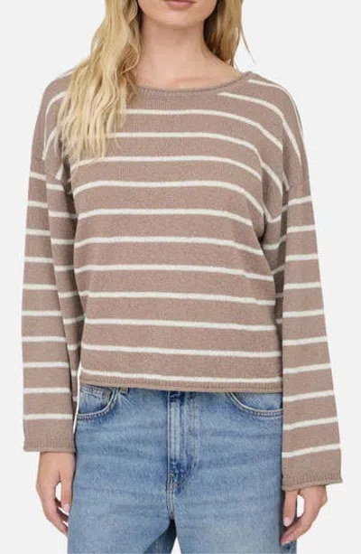 Blu Pepper Striped Long Sleeve Sweater In Gray