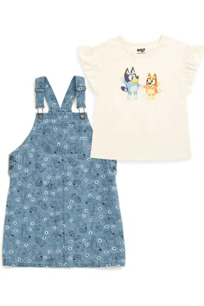 Bluey Kids'  2-piece Tee And Denim Overall Dress Set