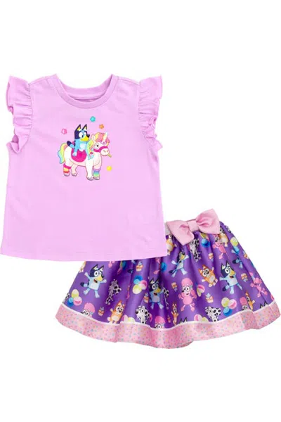 Bluey Kids'  2-piece T-shirt And Skirt Set In Purple
