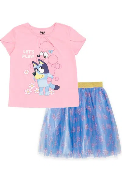 Bluey Kids'  2-piece T-shirt And Skirt Set In Pink