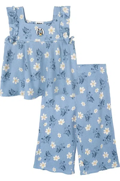 Bluey Kids'  Ribbed Sleeveless Top And Wide Leg Pants Set