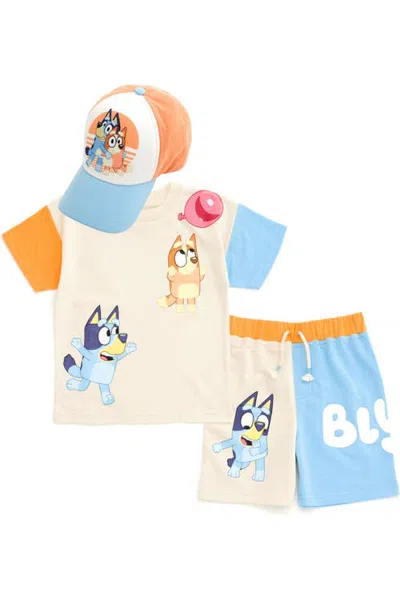 Bluey Kids'  T-shirt And Shorts Set With Hat In Multi